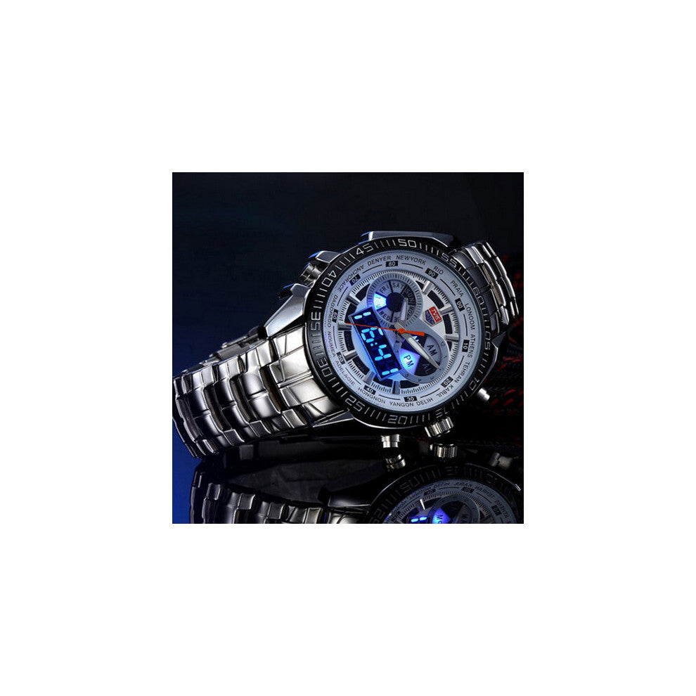 Stainless Steel Clock Digital Sports LED Watches Men 30M Dual Movements Waterproof Watches Relogio Masculino