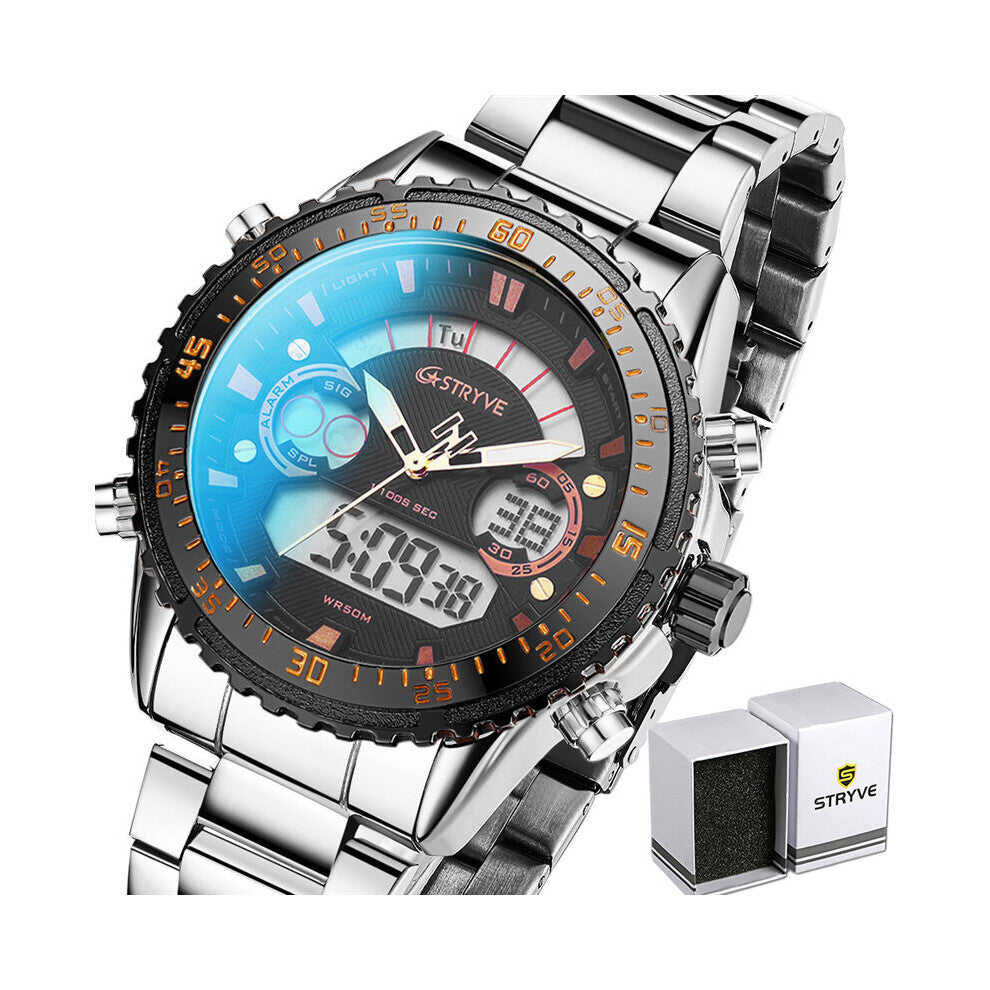 STYRVE S8020 Sports Watch 50M Waterproof Stainless Steel Japan 2035 Movement Quartz Digital Watches montre homme
