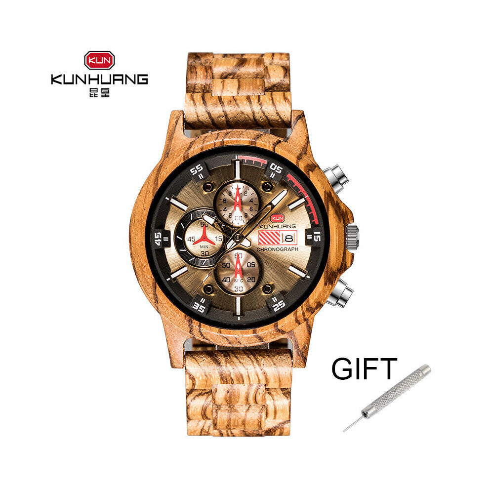 Wooden Men's Watches Casual Stylish Wooden Chronograph Quartz Watches Sport Outdoor Military Watch Gift for Man