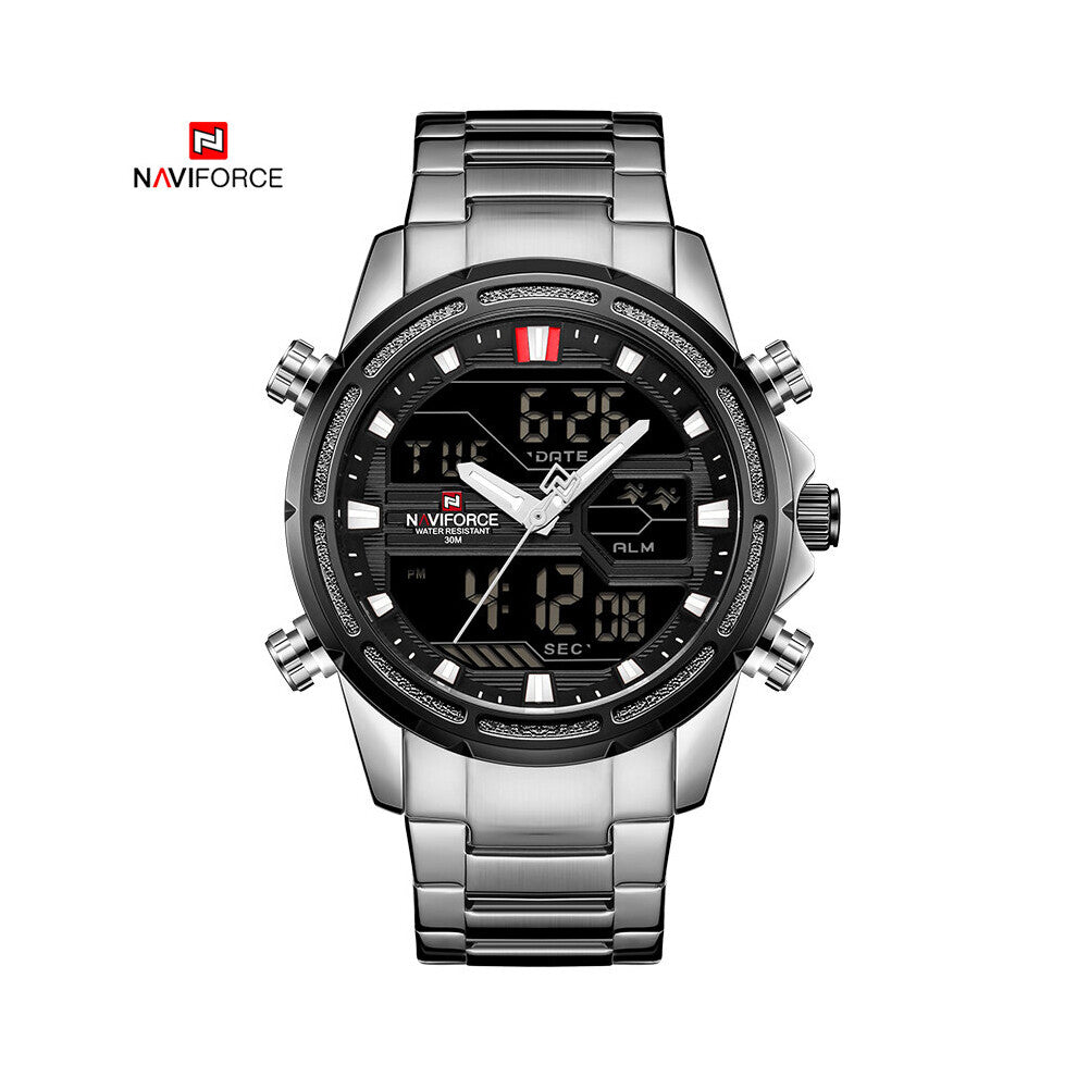 Casual Watches Mens Waterproof Steel Strap Dual Time Calendar Chronograph Alarm Male Digital Relogio Masculino