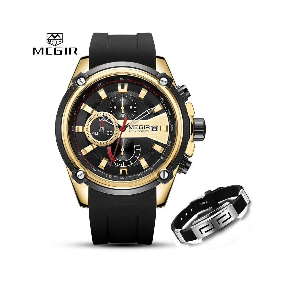 Top Watch Men Sport Business Chronograph Silicone Strap Quartz Mens Watches +Bracelet Set Men's Military Wrist Watch