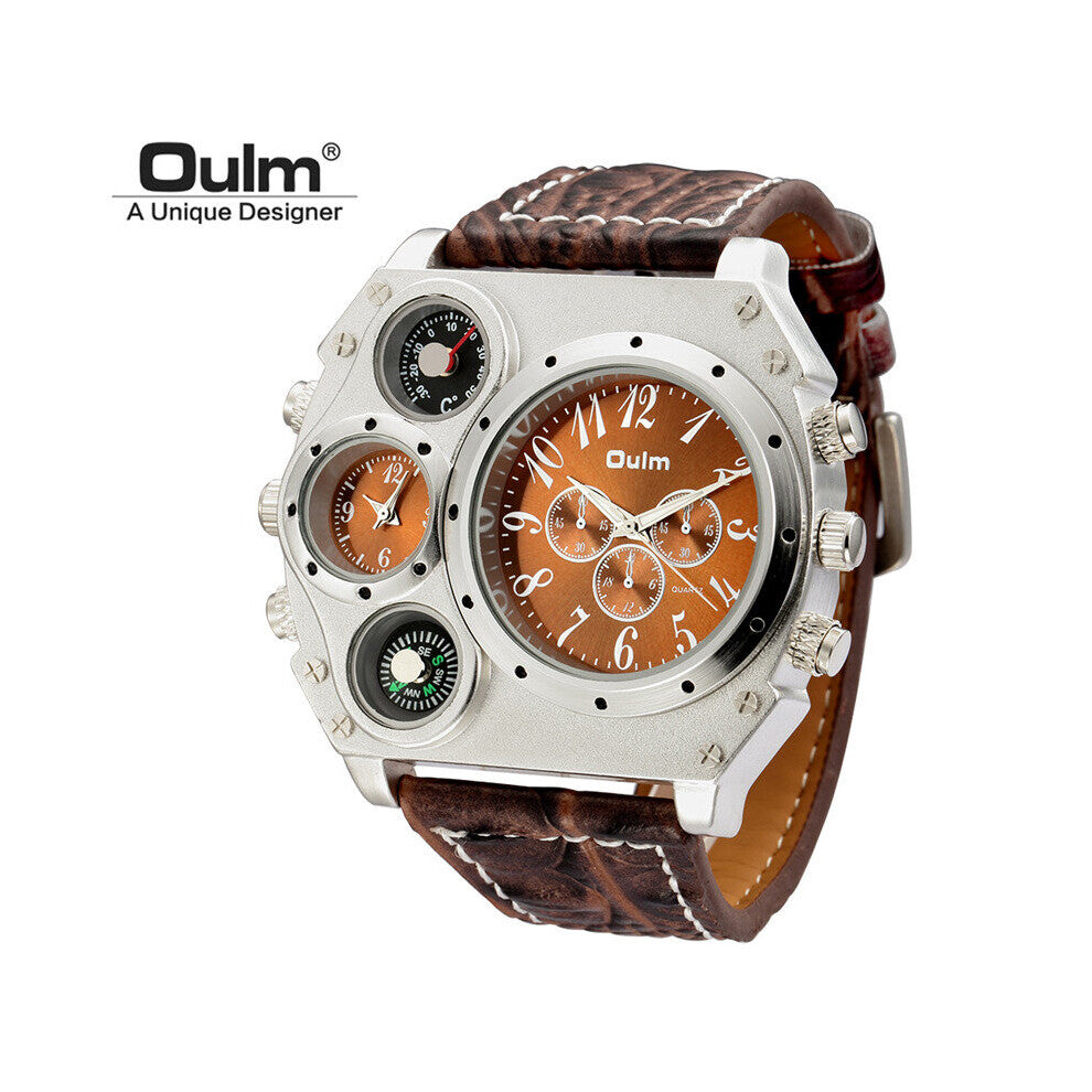 Unique Male Sports Watch Multiple Time Zone Quartz Watches Big Dial Casual Wristwatch Mens Military Watch