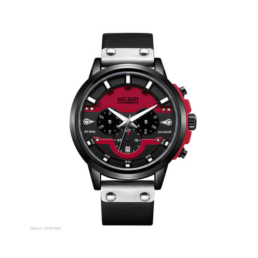 Men's Chronograph Quartz Watches Relogios Masculino Leather Strap Military Sport Wristwatch Clock Watch 2080