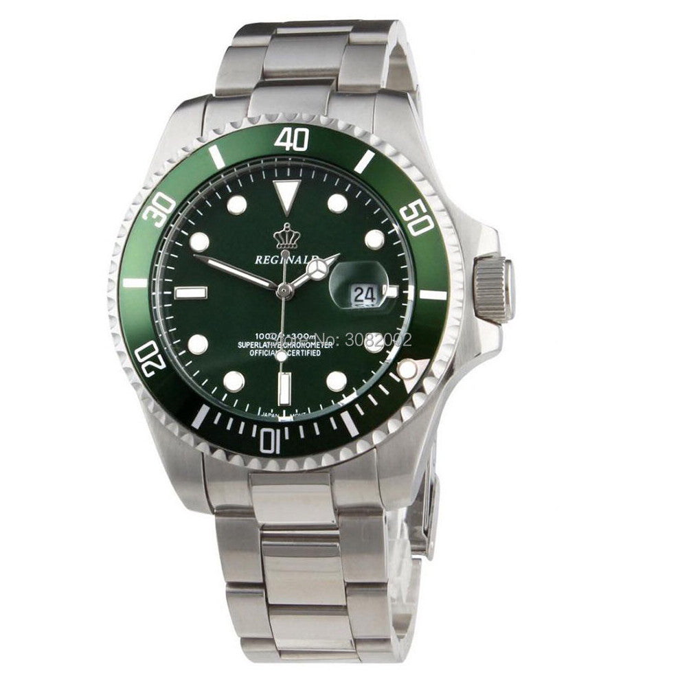 Reginald Sports Watch Green Dial Classic Luminous Diver Watch Quartz Military Mens Watches Stainless Steel Watches Waterproof