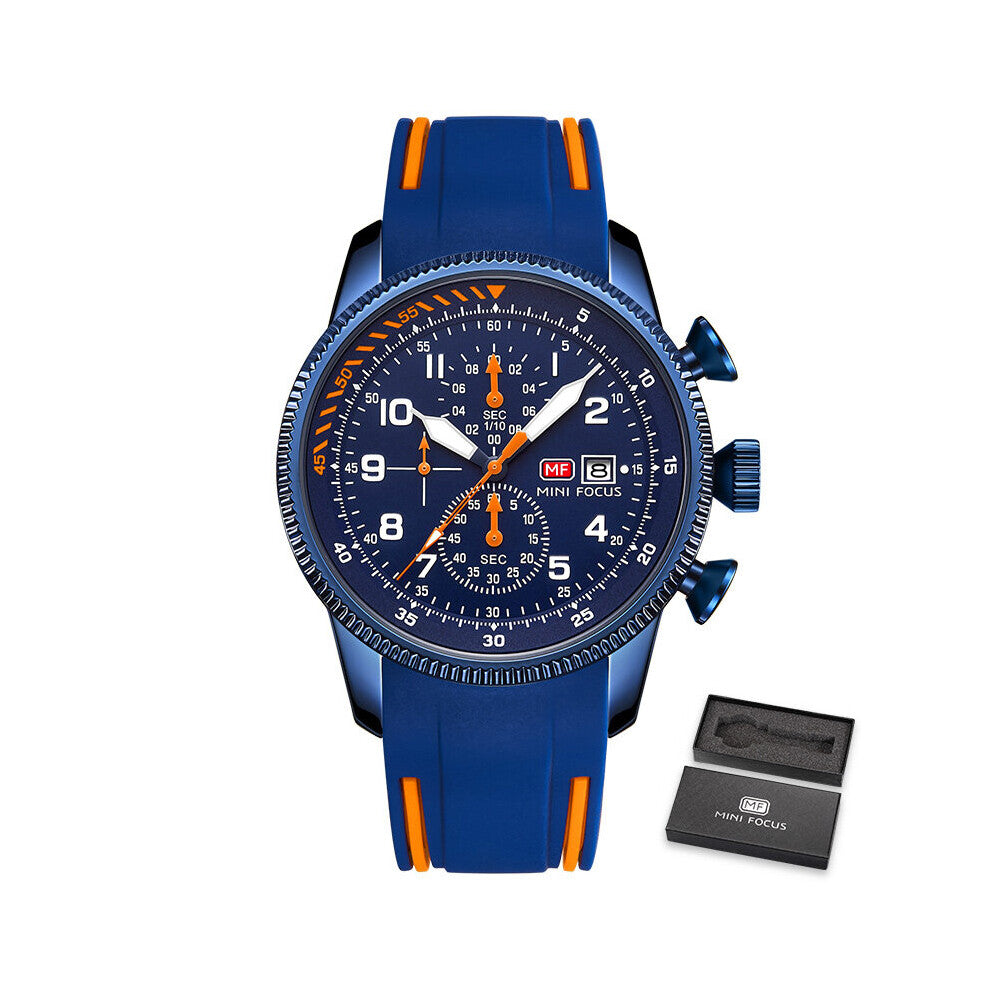 MINI FOCUS Military Watches for Men Waterproof Chronograph Man Wristwatches Calendar Silicone Strap Luminous montre homme
