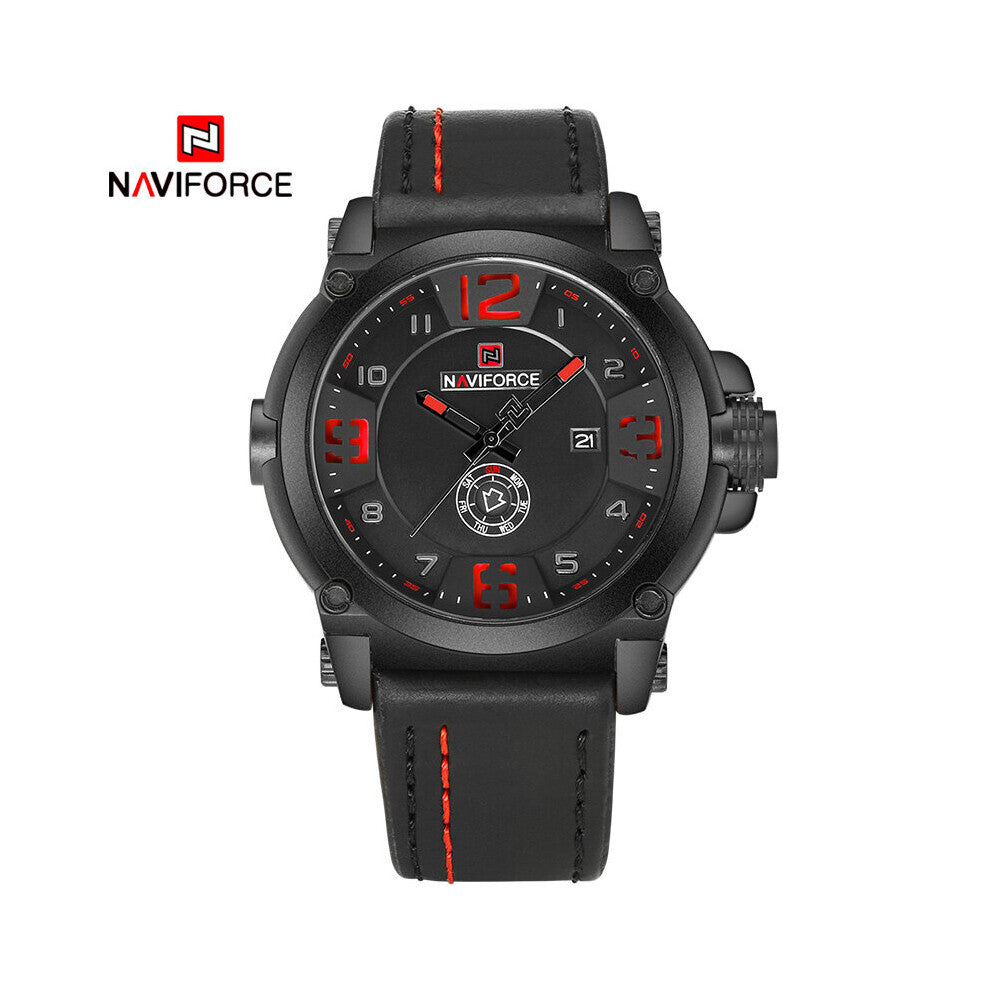 Top Men Sports Military Watch Analog Date Week Display Quartz Watches Leather Waterproof Clock