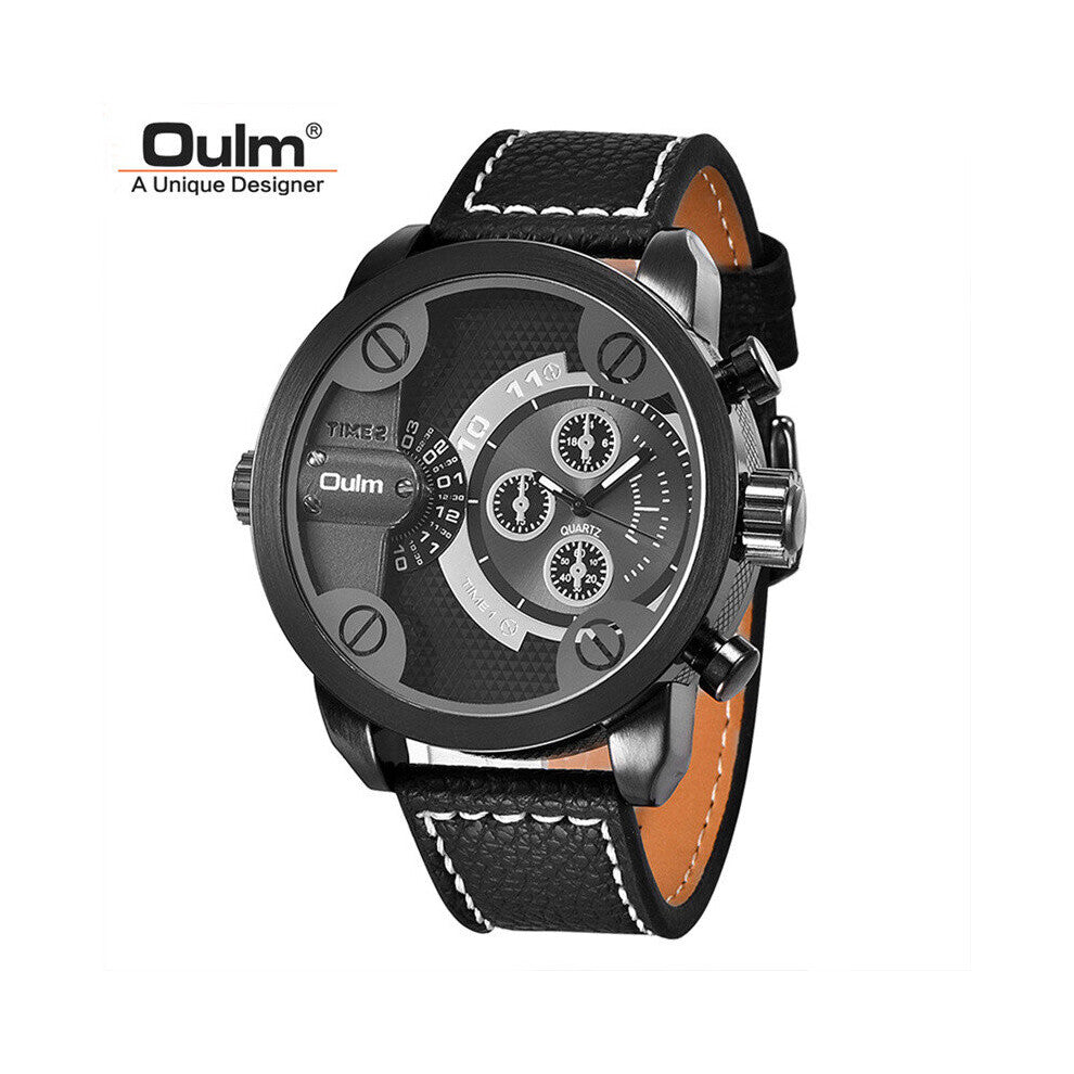 3130 Male Quartz Watch Big Dial Two Time Zone Wristwatches Men Leather Strap Watches relogio masculino