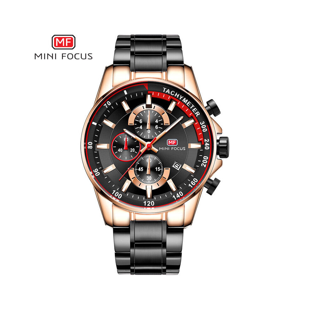 MINI FOCUS Men's Stainless Steel Bracelet Watches Chronograph Quarts Dress Watch for Man Relogios Masculinos Waterproof 0218G.04