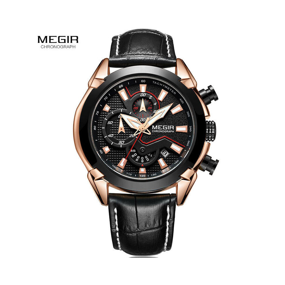 Top Quartz Watches for Men Leather Army Sport Chronograph Wristwatch Waterproof Relogios Masculino Clock 2065 Rose