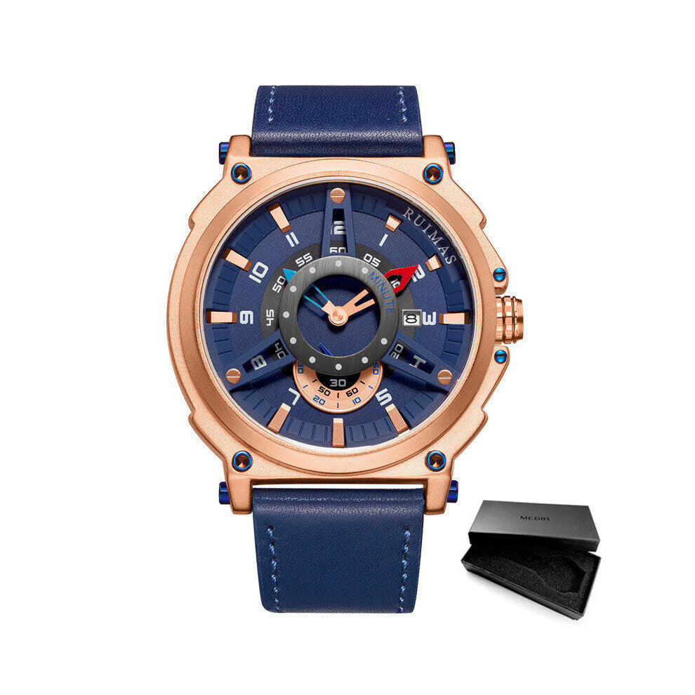 Ruimas Watches Men Top Sport Quartz Watch Leather Strap Clock Men Waterproof Wristwatch relogio masculino 565