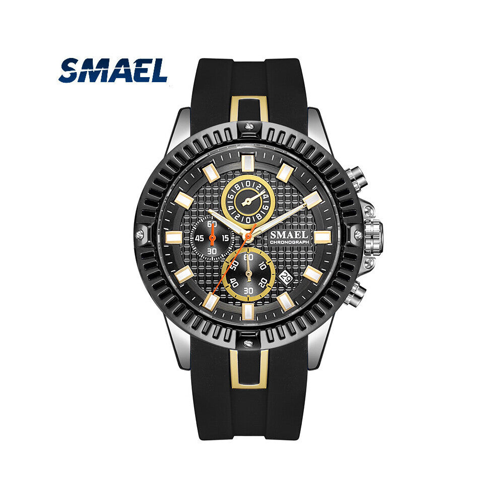 Quartz Watches For Men Casual Chronograph Wristwatch With Silicone Strap Sport Clock Male 9088
