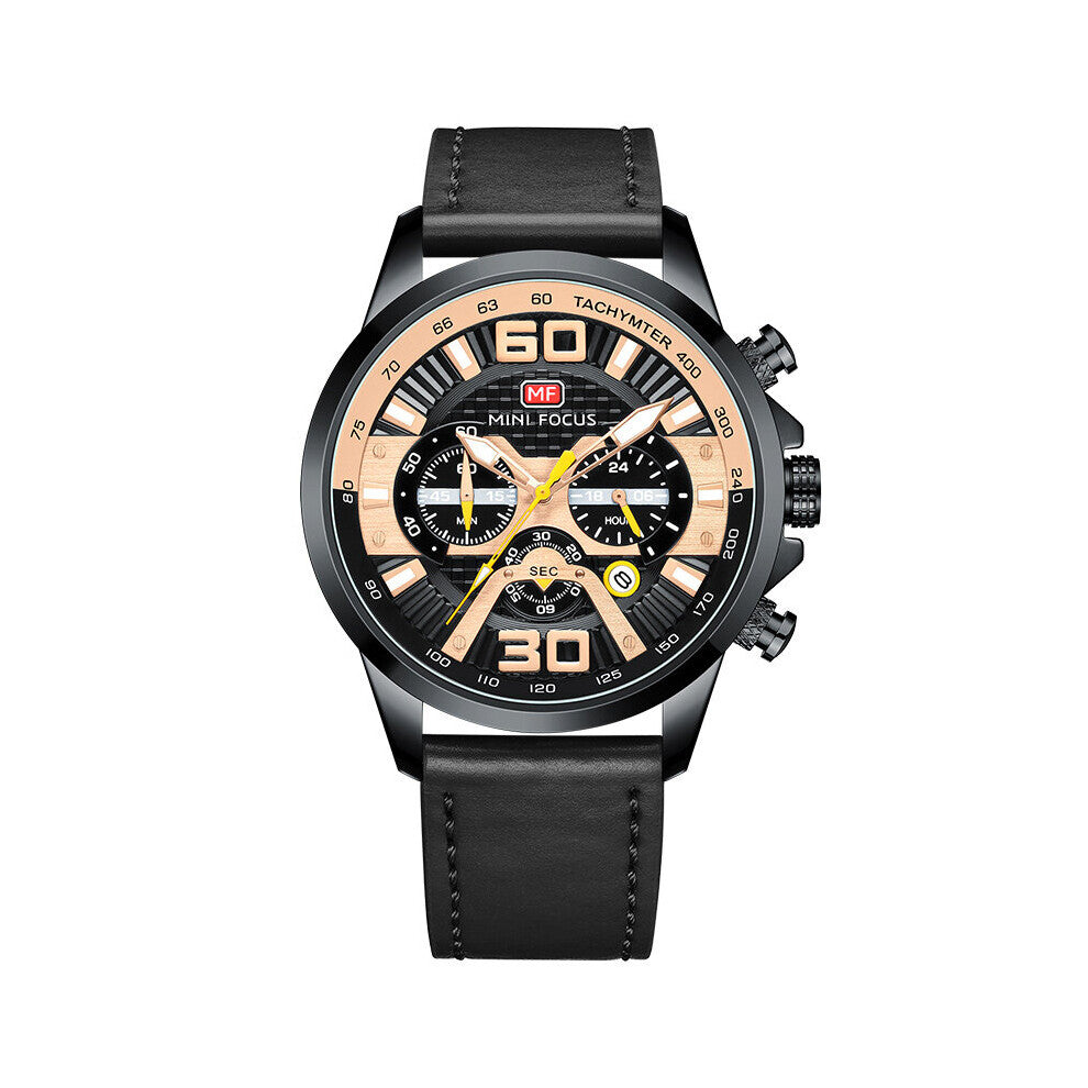 MINI FOCUS Casual Leather Strap Quartz Watches Men Luminous Chronograph Wristwatch for Man Sport Watch Relogio ????