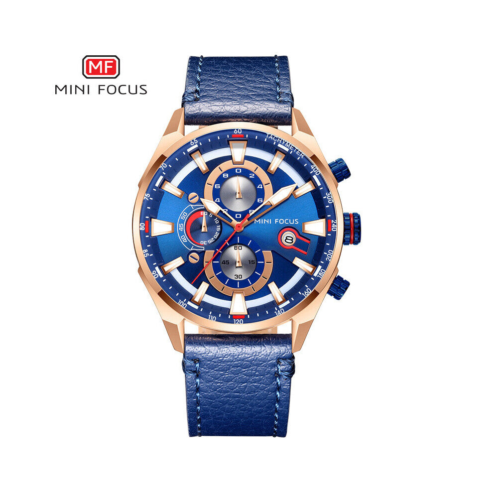 MINI FOCUS Leather Strap Quartz Watches Men Top Waterproof Wristwatch Army SportWatch Men Relogios Masculino 0202