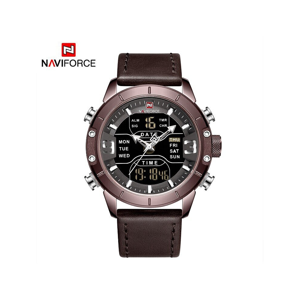 Analog Digital Watches Men Leather Band Sports Men's Watches Quartz Waterproof Man Watch