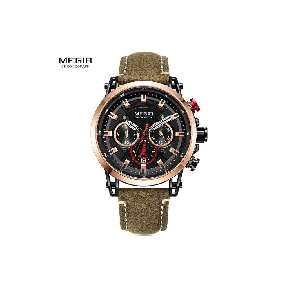 Men's Watch Chronograph Quartz Watches Man Leather Strap Clock Sport Army Date Wristwatch Relogios Masculino
