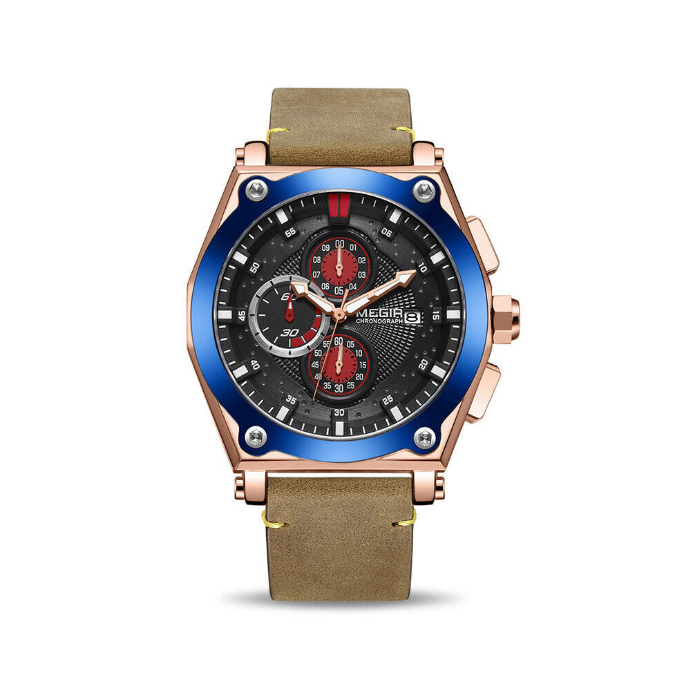 Chronograph Sport Watch for Men Leather Quartz Men's Watches Clock Erkek Kol Saati Montre Homme Zegarek Meski