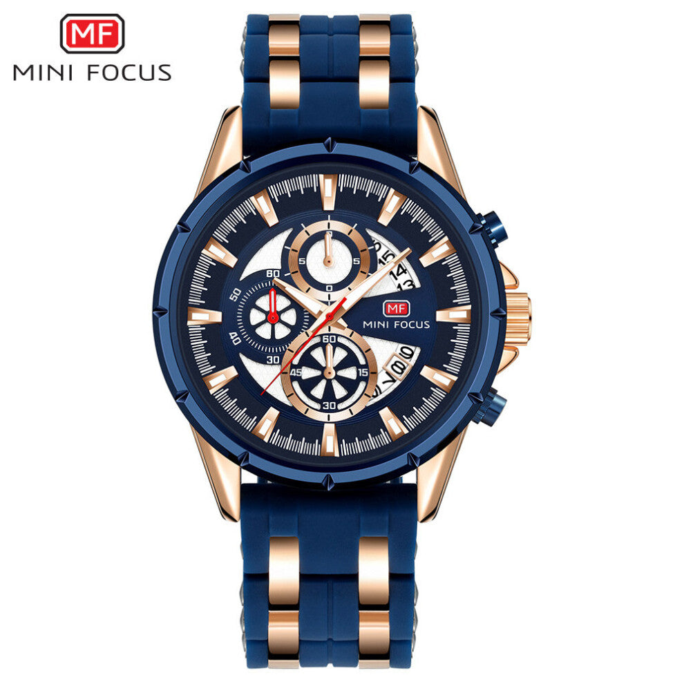 MINI FOCUS Chronograph Quartz Watches for Men Rose Silicone Strap Army Sport Wristwatch Clock Relogios Masculino 0273