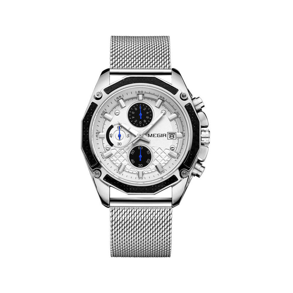 Men's Watches Chronograph Quartz Watch for Man Mesh Strap Casual Army Sport Waterproof Wrist Watches