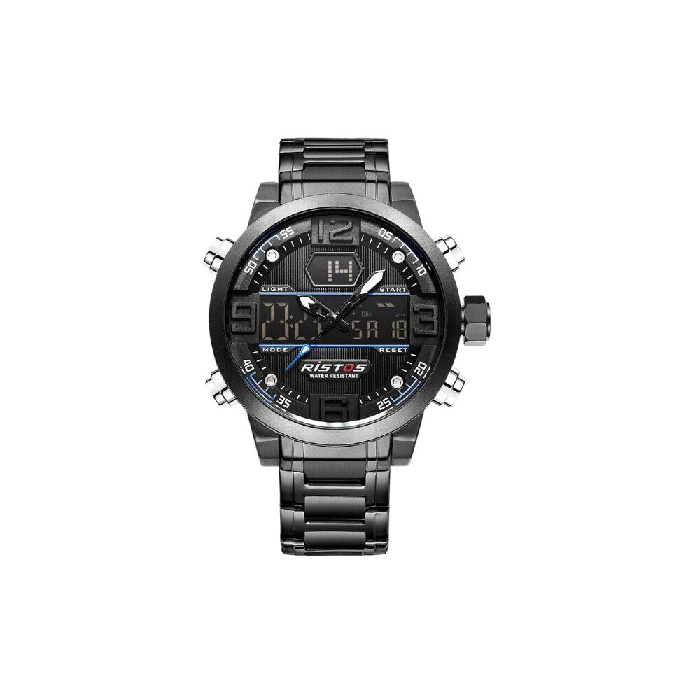 Ristos Multifunction Stainless Steel Analog Men Sports Watches Male Chronograph Digital Wristwatch Relojes Masculino Hombre 9338