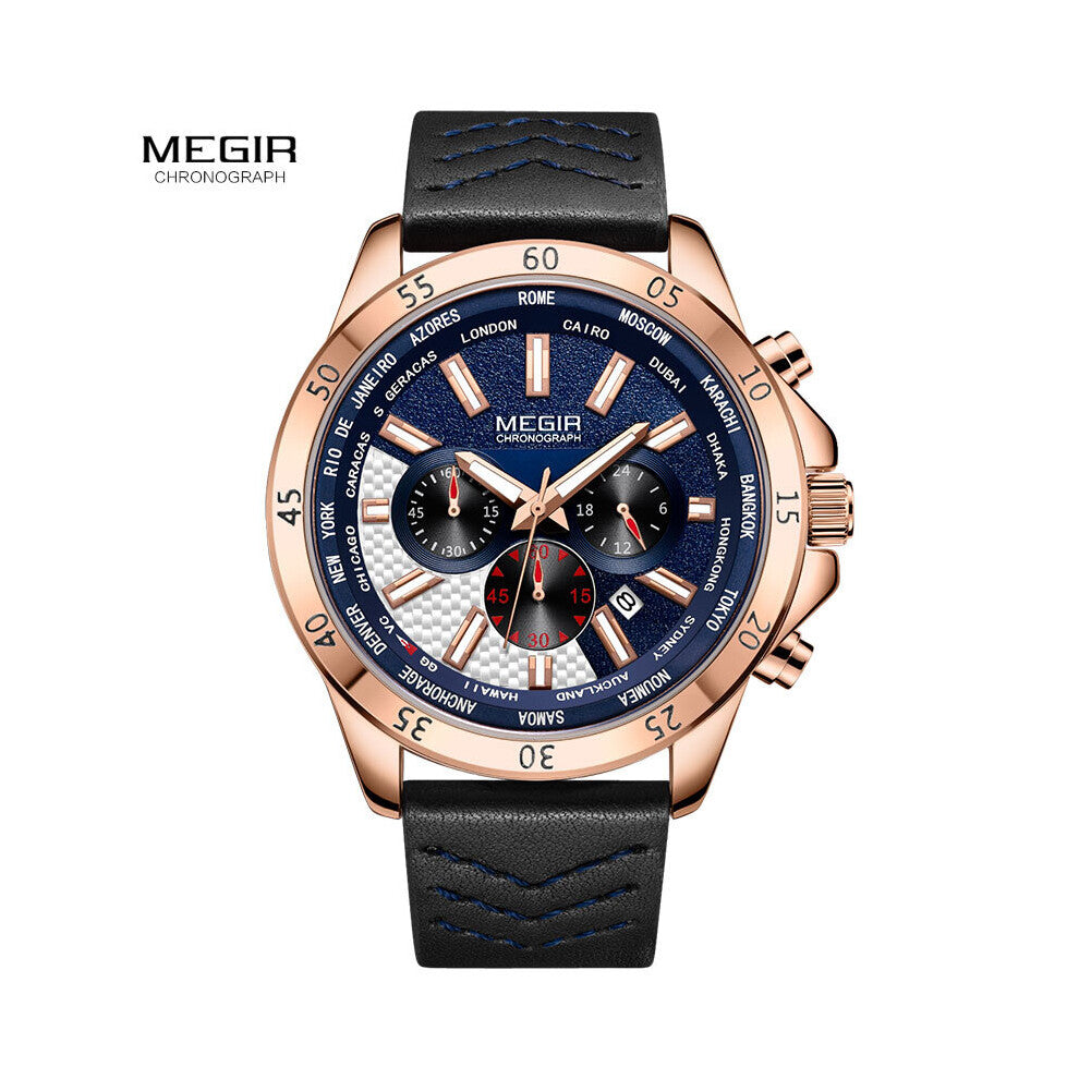 Men's Chronograph Quartz Sports Watches Leather Band Army Waterproof Luminous Wristwatch Man Relogios Masculino 2103