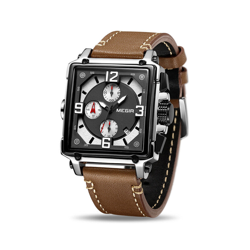 Creative Square Men Watch Top Chronograph Quartz Watches Clock Men Leather Sport Army Military Wristwatches