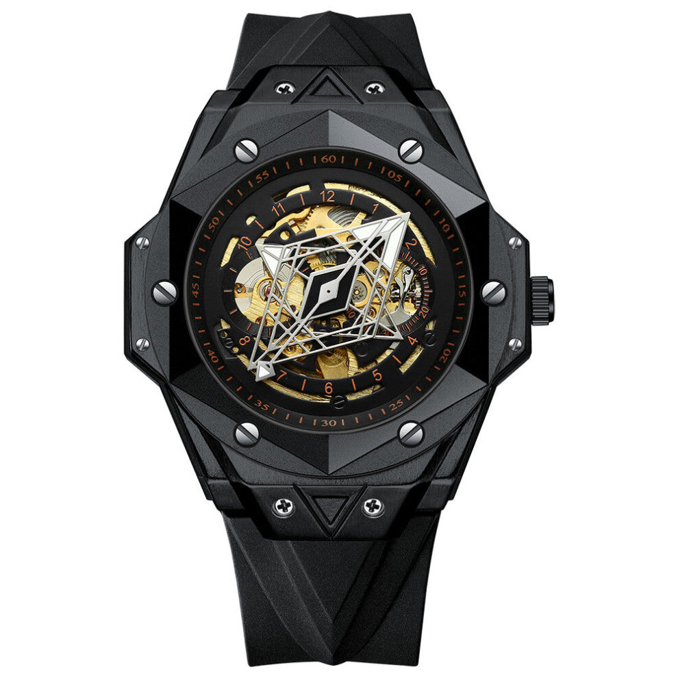 Automatic Watch Skeleton Hollow Mens Wristwatches Silicone Waterproof Luminous Hands Military Watches