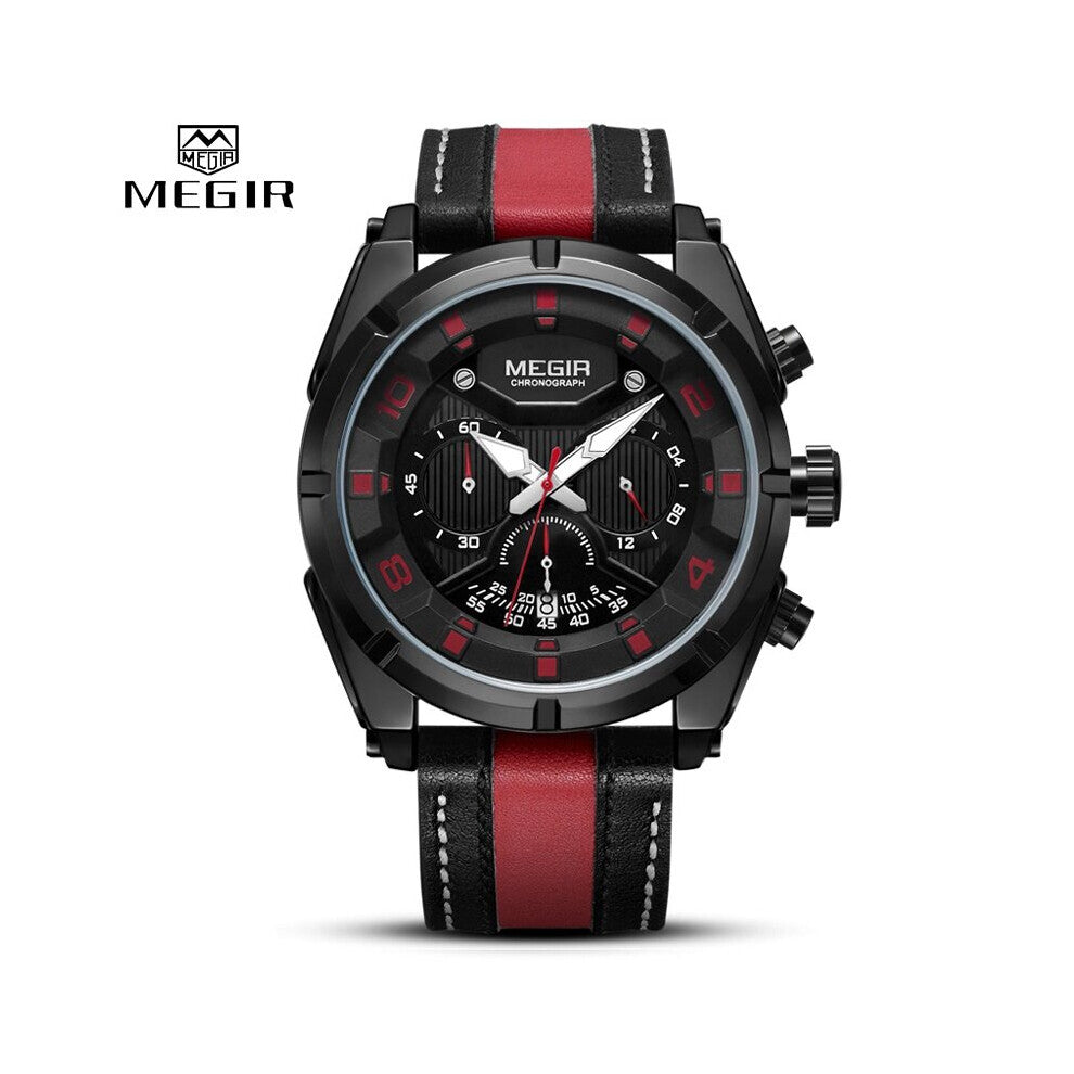 Watch Men Top Leather Military Sport Chronograph Quartz Mens Watches Big Dial Waterproof Relogio Masculino