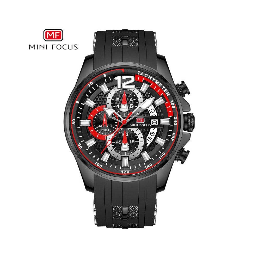MINI FOCUS Men's Watches Top Quartz Waterproof Sports Clock Wristwatch Relogio Masculino Red Silicone Strap