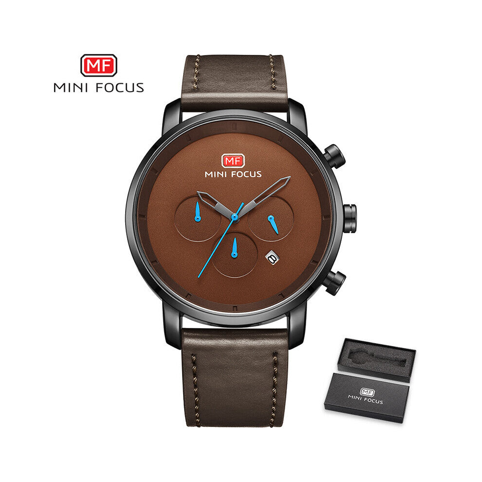 MINI FOCUS Men's Sports Watches Men Quartz 24 Hour Date Leather Wrist Watch Mens Waterproof Clock Relogio Masculino