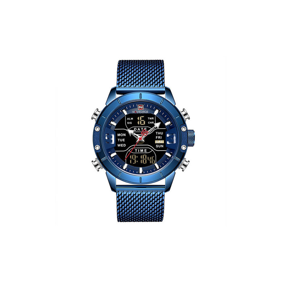 Men Watches Mens Sports Watch Full Steel Waterproof Quartz Wristwatch Military LED Digital Clock