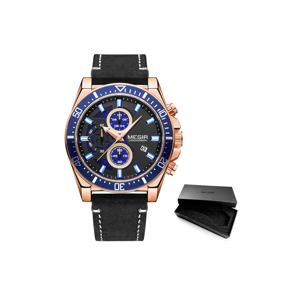 Casual Sports Watches for Men Leather Strap Chronograph Quartz Watch Man Waterproof Luminous Wristwatch Clock 2132