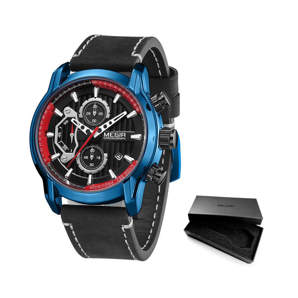 Men's Army Sports Watches Leather Waterproof Wristwatch Chronograph Analogue Watch Man Luminous Relogio Masculino 2104