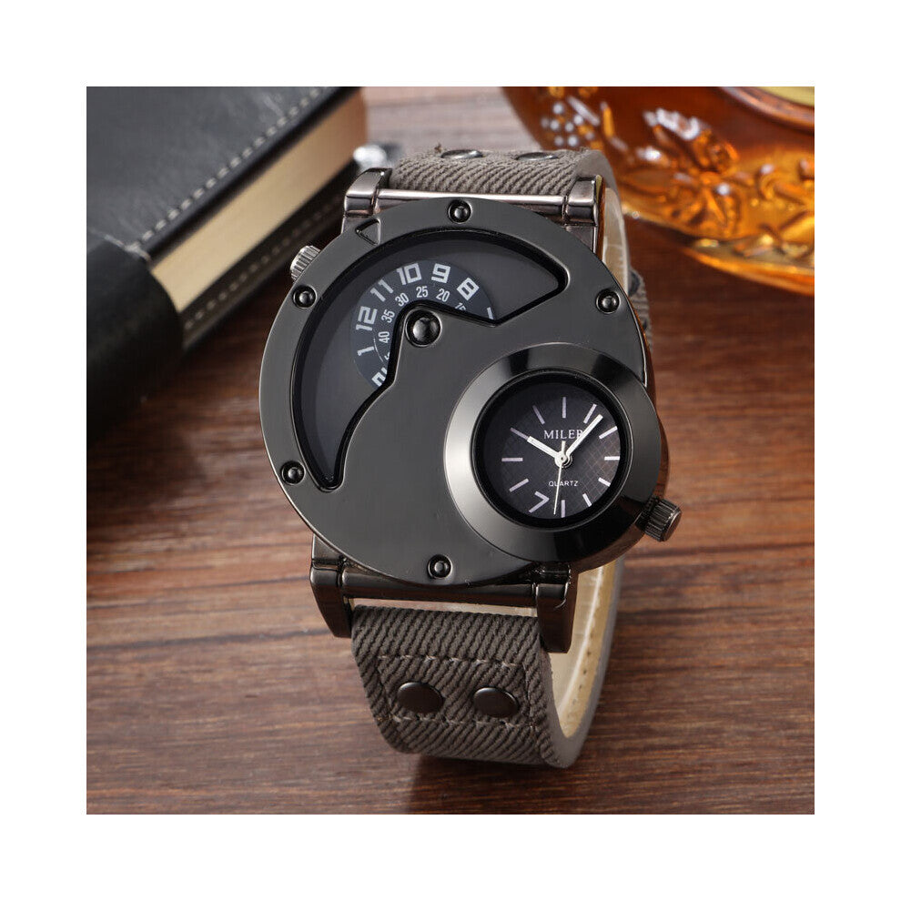 Cowboy Denim Watches Men Sports Watches 2 Time Zone Leather Strap Quartz Wristwatches Man Watch