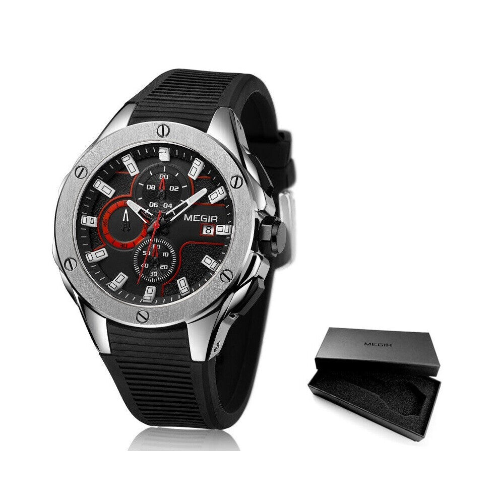 Men's Sports Chronograph Quartz Watches Silicone Strap Luminous Waterproof Army Military Wristwatch Man Relogios 2053 red