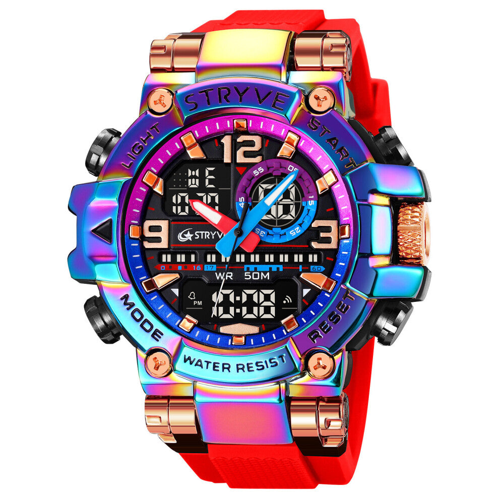 Men's Digital-Analog Dual Movement Watch Calendar Luminous Waterproof Wristwatch Sports Silicone Strap Men Clock Watches