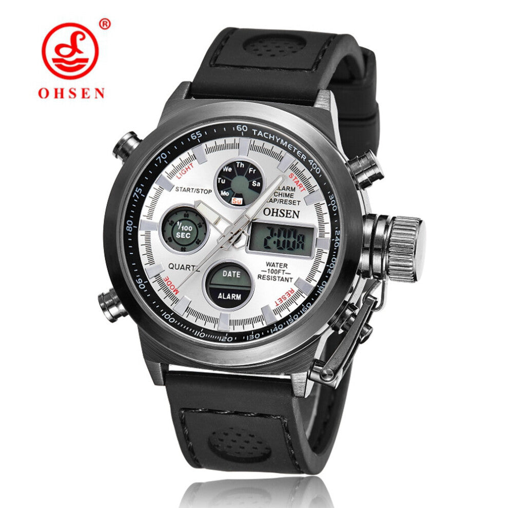 Mens Watches Dual Time Military Sport Watch Leather Strap Digital Quartz Man Watch Waterproof Clocks Relogio Masculino