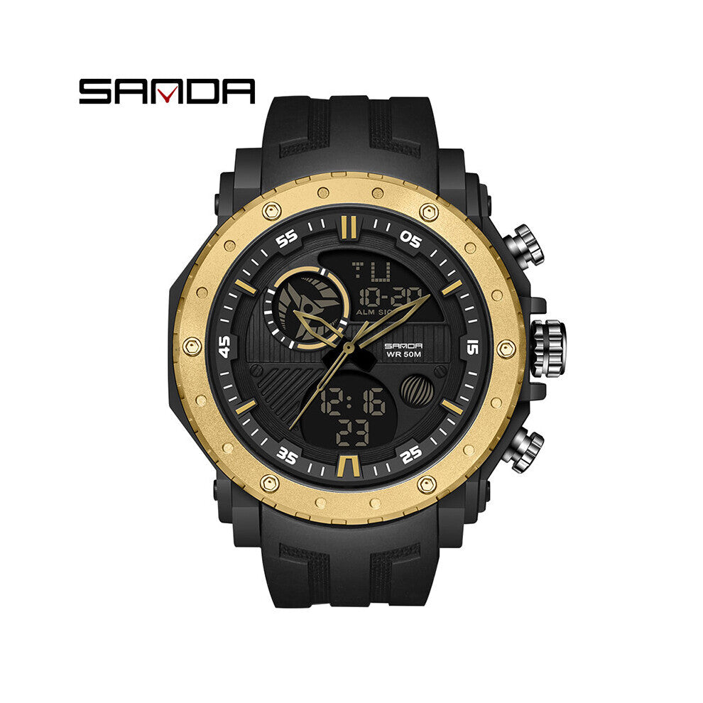 Quartz Watch Men Army Green 50M Waterproof Silicone Strap Sports Watches Luminous Digital Display Relogio Masculino 6012