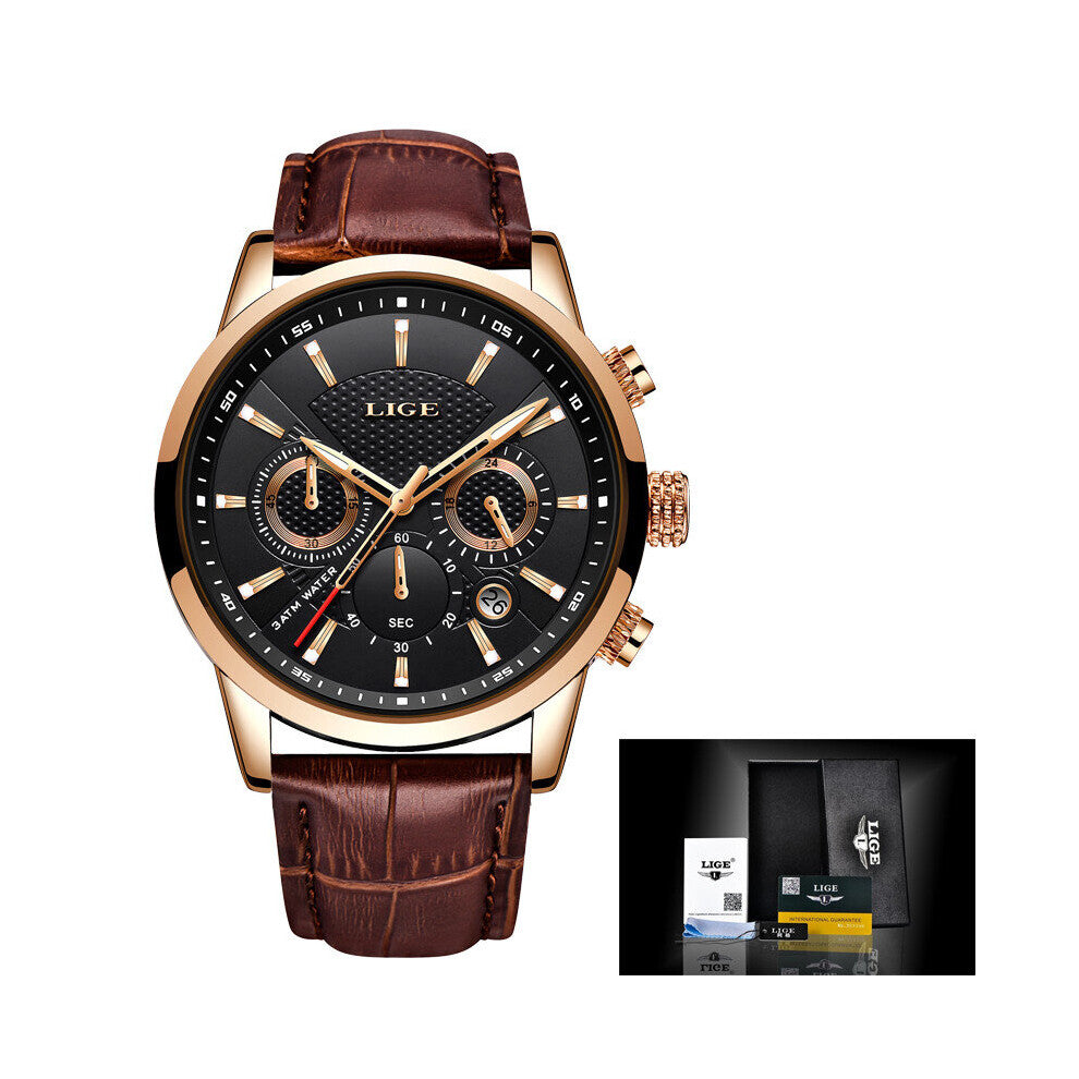 Mens Watches Top Leather Casual Quartz Watch Men Sport Waterproof Clock Watch+Box Relogio Masculino