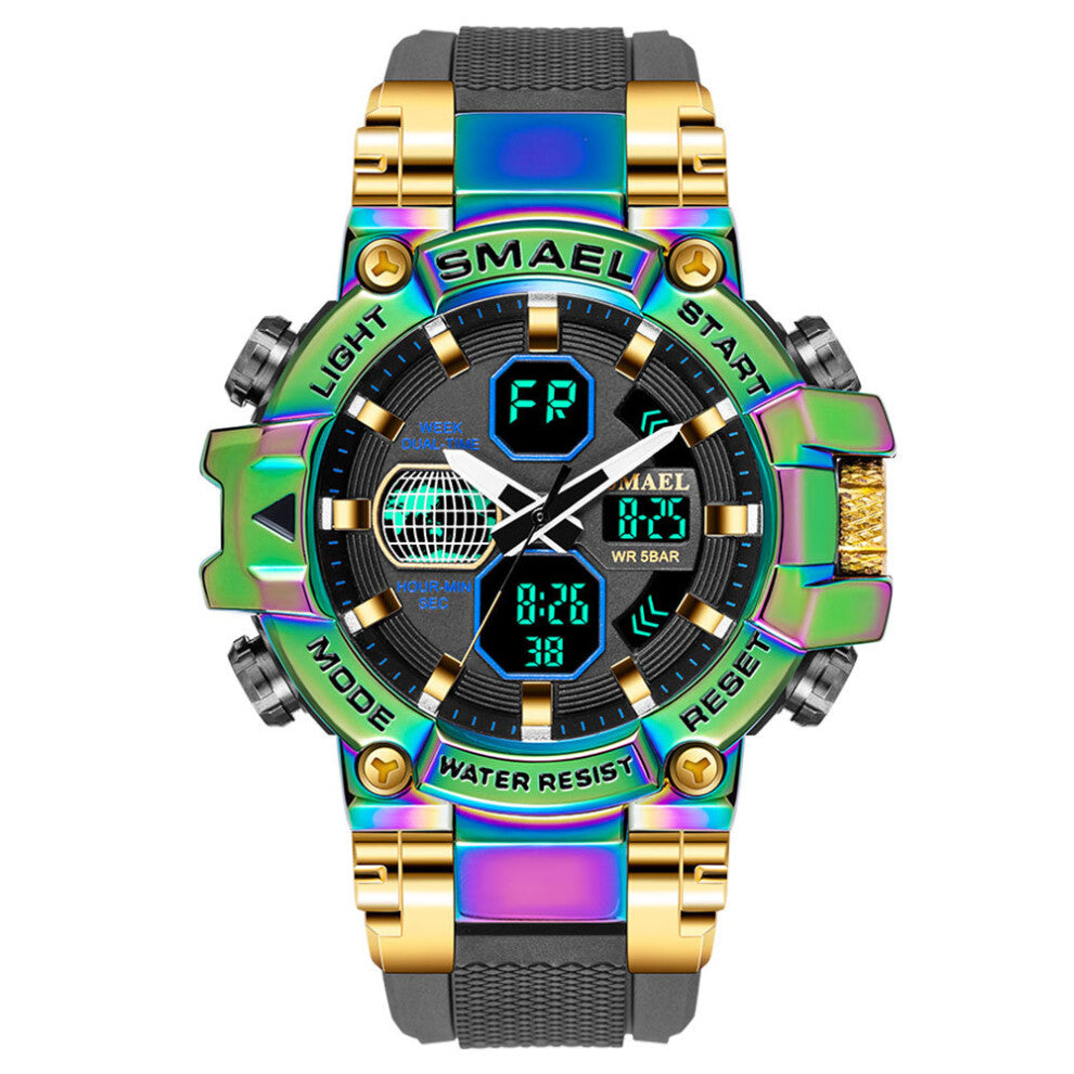Colourful Military Sport Watch Men Auto Date Dual Time LED Display Watches 5 Bar Waterproof Quartz Wristwatch ???? 8027