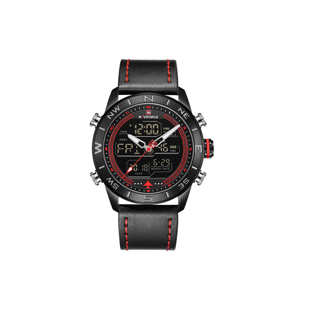 Mens Sports Watches Military Chronograph Quartz Wristwatch Male Leather Waterproof Luminous Clock