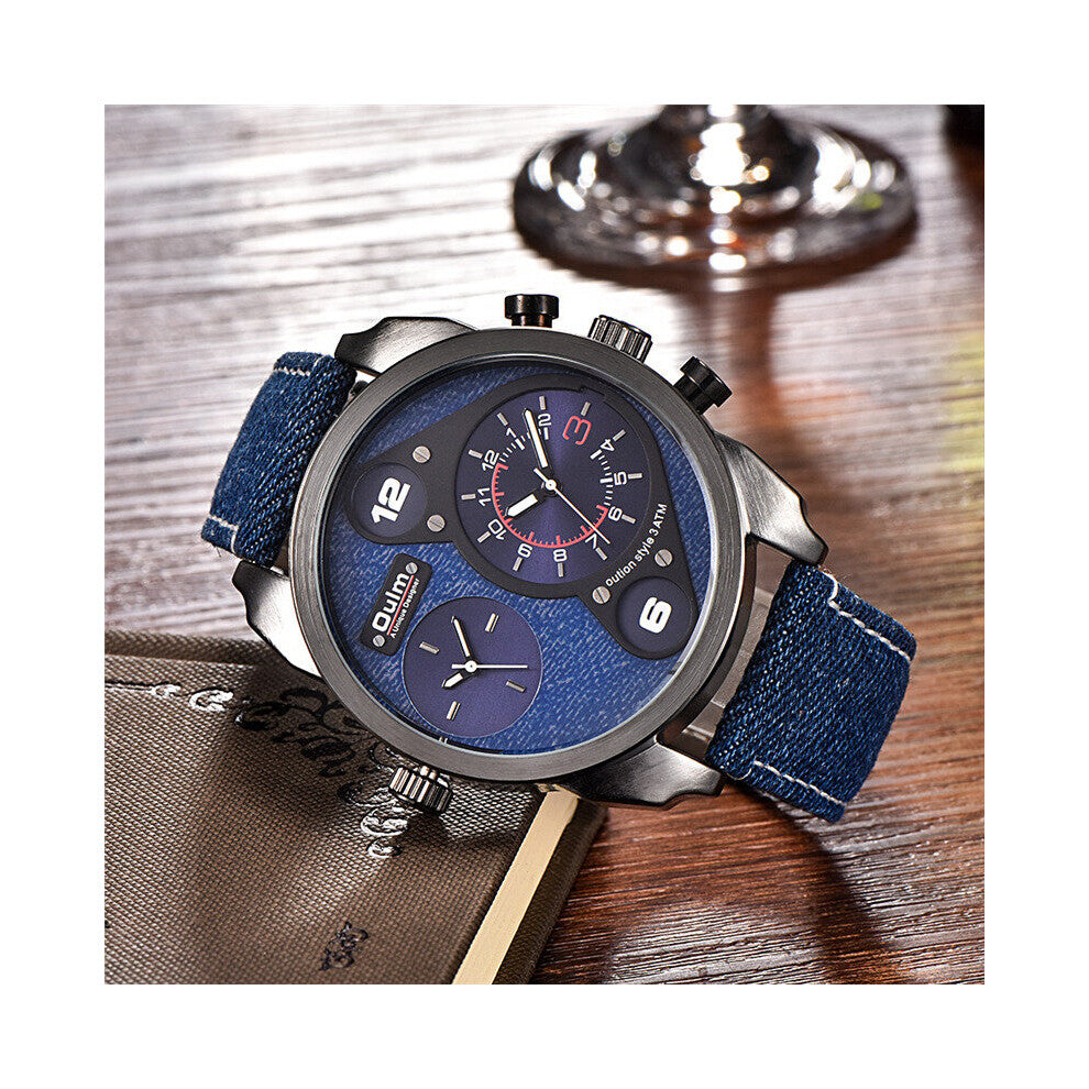 Canvas Watches Men Sport Casual Quartz Watch Male Two Time Zone Big Size Men's Wristwatches