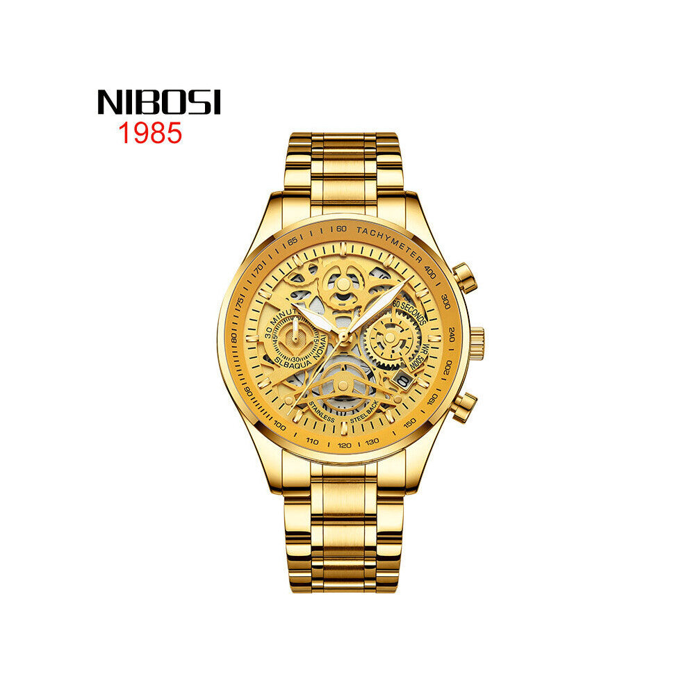 Mens Watches Skeleton Quartz Watch Stainless Steel Strap Men Wristwatch Relogio Masculino