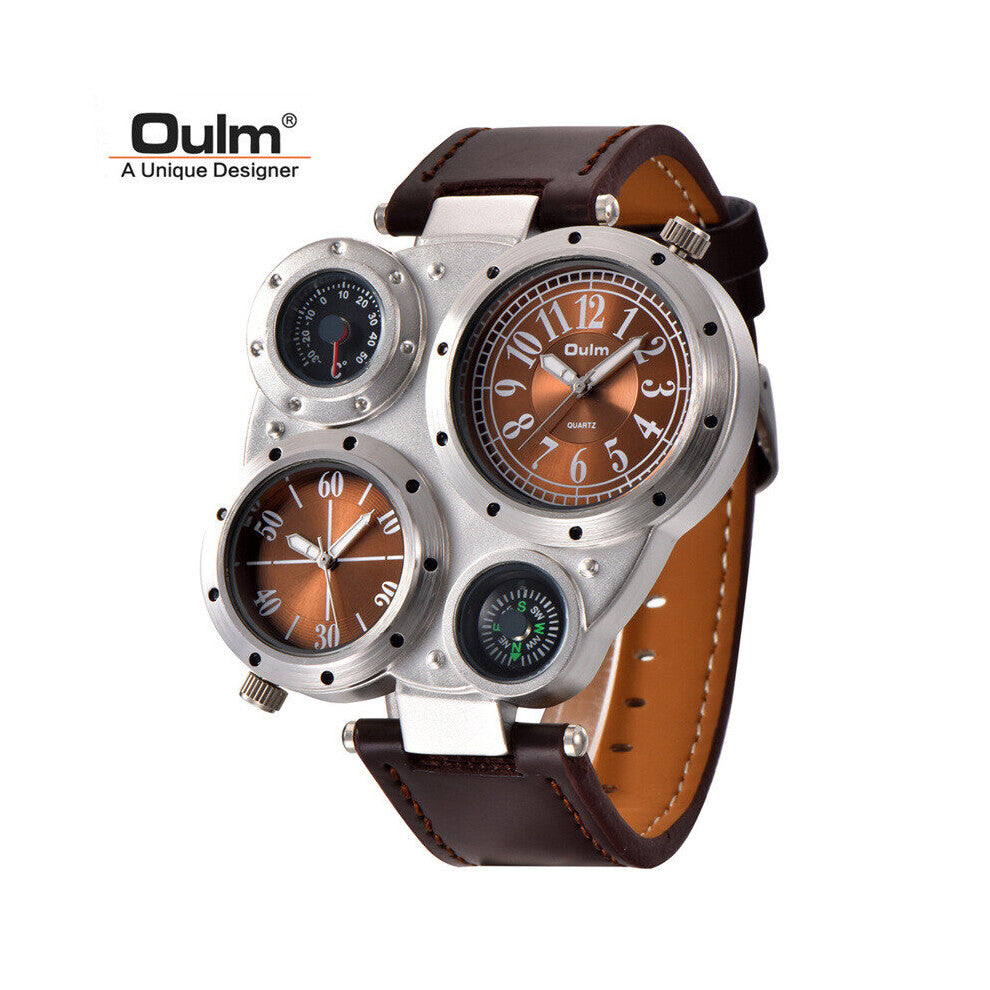 Unique Sports Men's Watches Top 2 Time Zone Quartz Watch Decorative Compass Male Wrist Watch