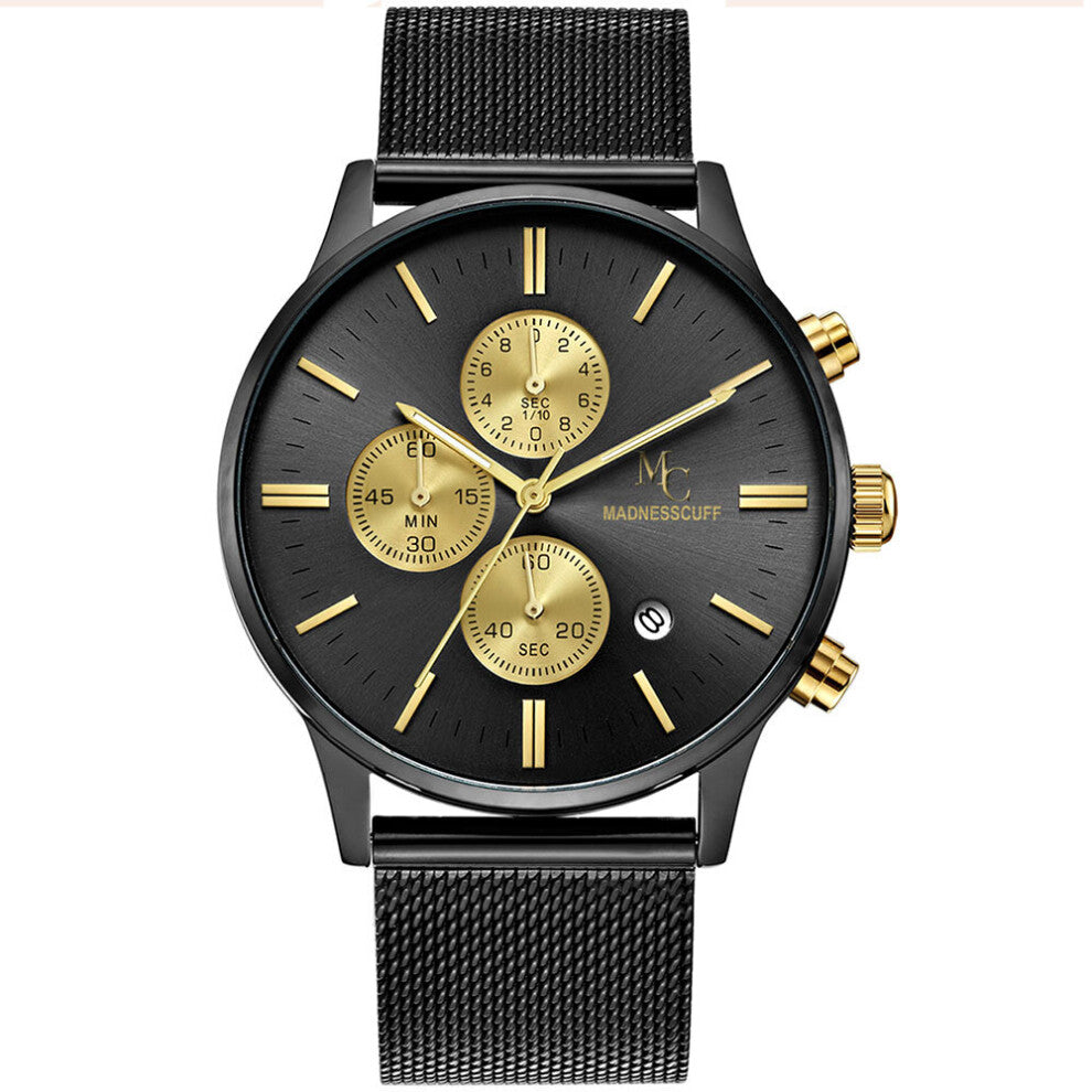 Watches for Men Stainless Steel Mesh Strap Wristwatch Top Sports Chronograph Quartz Wristwatch Man 0618