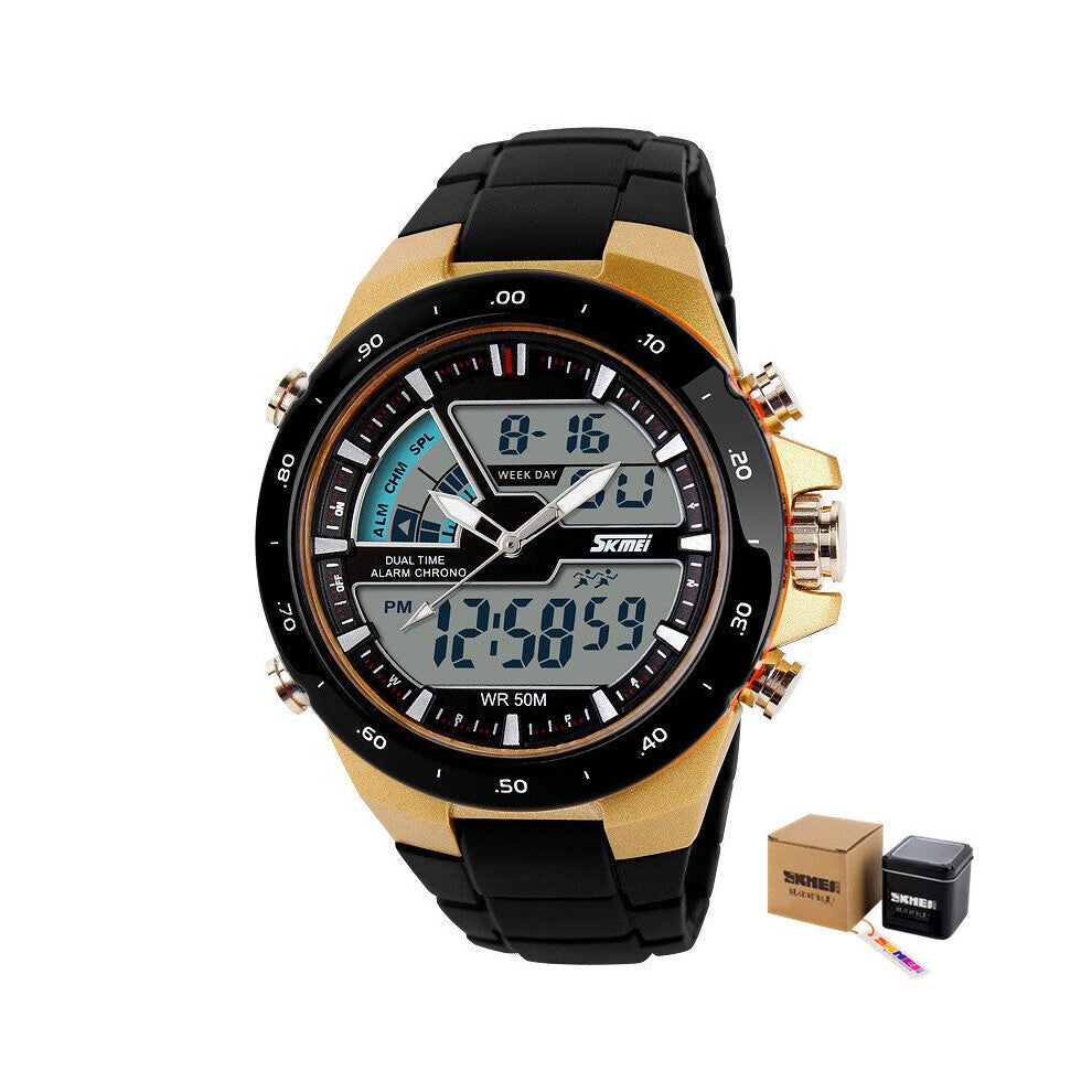 military Male Sports Watches Chrono Calendar 30M Waterproof 2 Time Male Quartz Clock Digital Wristwatch reloj hombre 1016