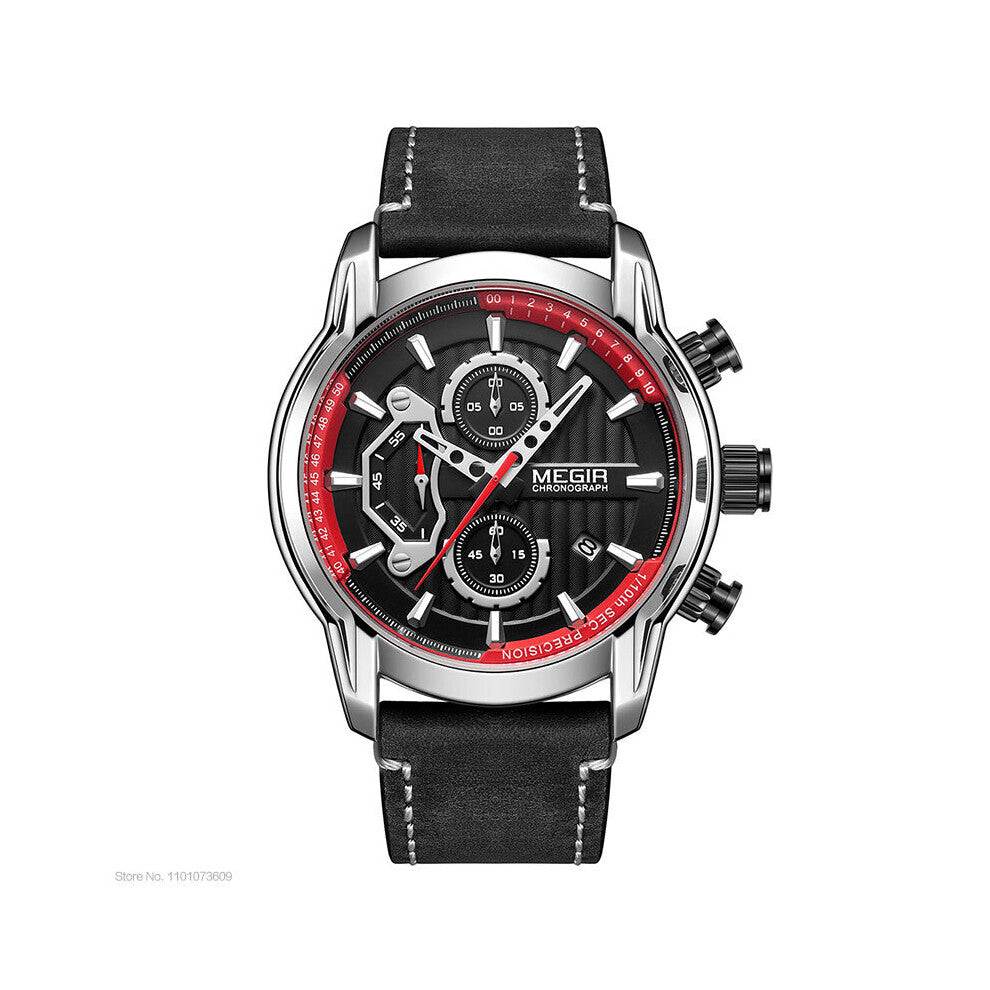 Brown Leather Casual Watches Men Chronograph Quartz Watch Man Military Sports Waterproof Luminous Wristwatch 2104