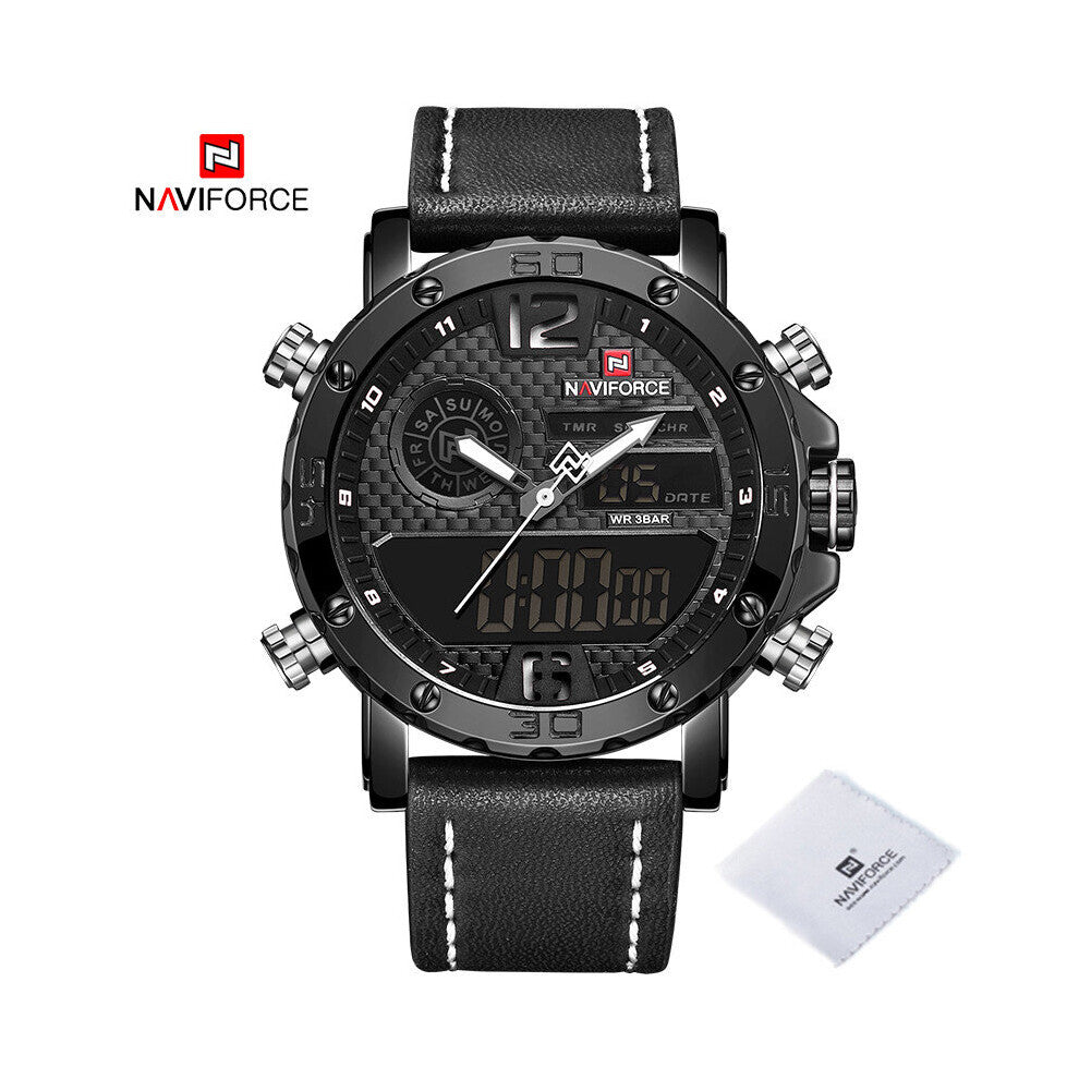 Watch For Men Casual Sport Waterproof Men Watches Digital Chronograph Quartz Leather Male Wristwatch 9134