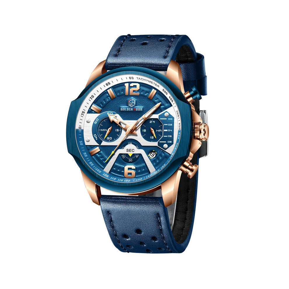 Mens Watches Top Quartz Men Watch Leather Chronograph Big Sport Wrist Watch Man Male Clock Relogio Masculino