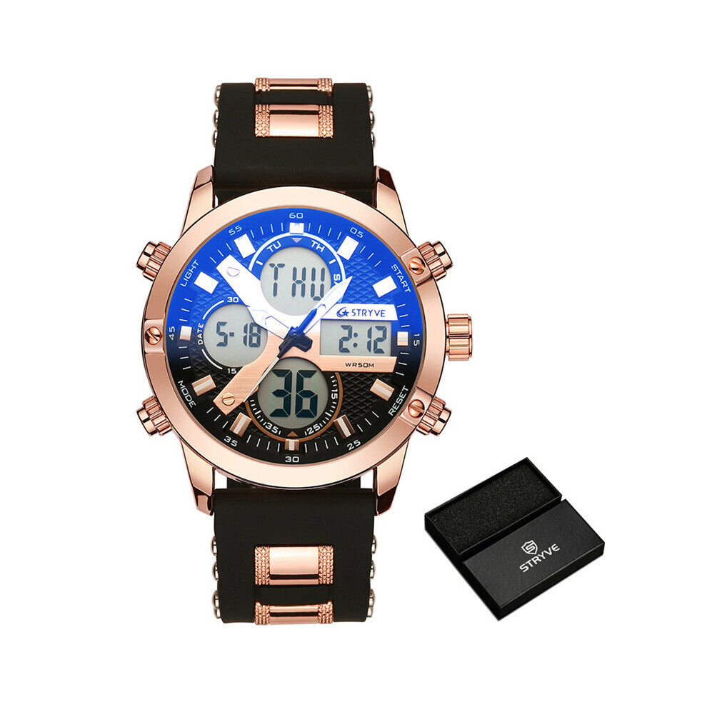 Men's Watch Sport Waterproof Watches Men Luminous Dual Display LED Quartz Wristwatch With Box