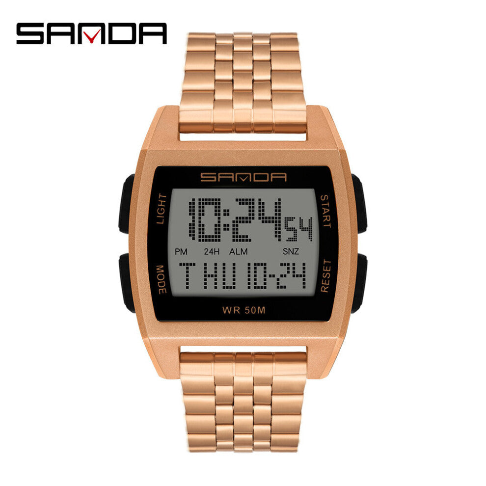 Sanda square steel band men?s steel band watch luminous waterproof men?s watches